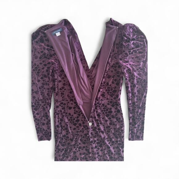 Tommy Hilfiger Puff Sleeve Burnout Dress 2 Velvet Floral Faux Wrap V Neck - Picture 7 of 13